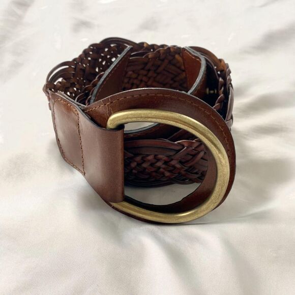 Chunky Wide Boho Braided Brown Leather Waist Belt Brassy Gold Clasp 50\